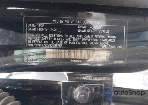 2008 Volvo S60 2.5T z USA, uszkodzony, nr VIN YV1RH592382686756